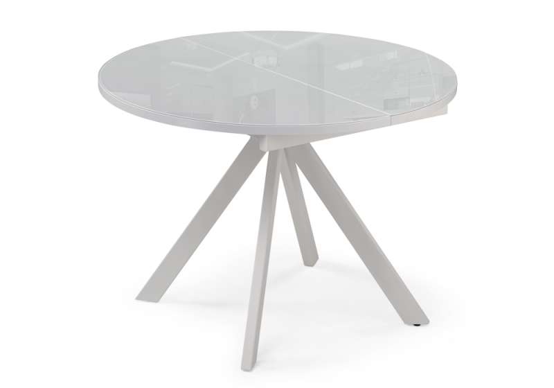 Стол стеклянный Ален 100(140)х100х75 ультра белое стекло / белый (100x74). 