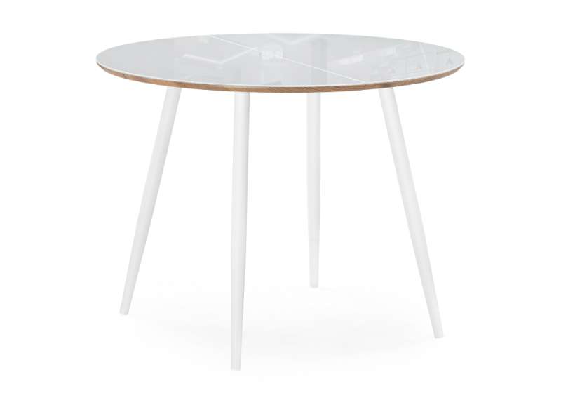 Стол стеклянный Абилин 100(140)х100х76 ультра белое стекло / дуб вотан / белый матовый (100x76). 