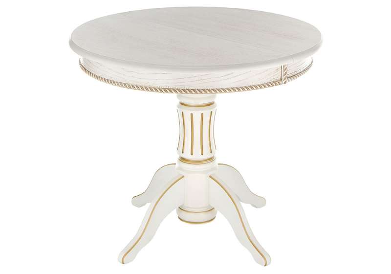 Стол деревянный Павия 90(120)х90х80 молочный с золотой патиной (90x80). 