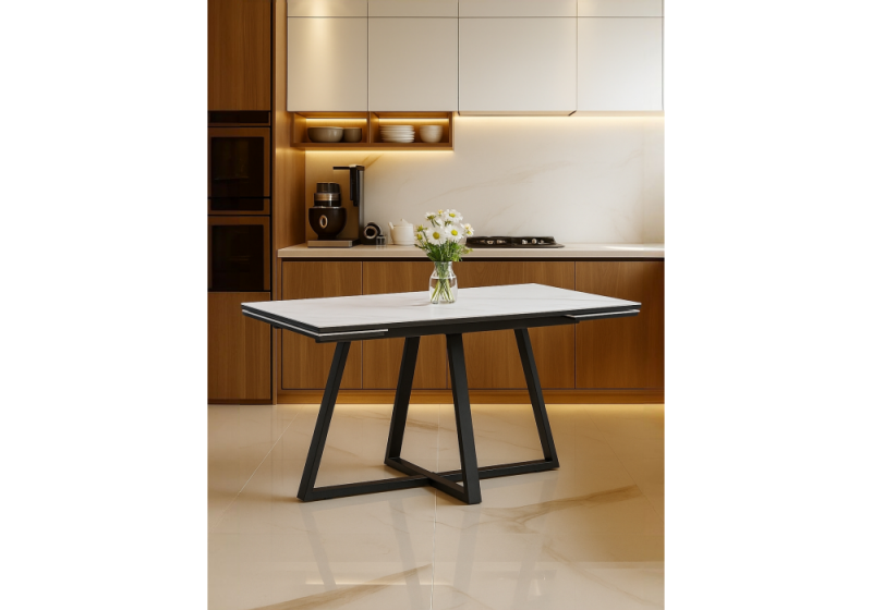 Керамический стол Памелла 120(180)х80 snow alpin / черный (80x75)