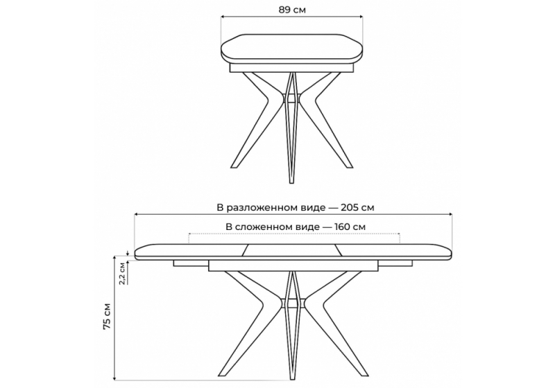 Керамический стол Риполь 160(205)х89 черный мрамор shakespeare black / черный (89x75)
